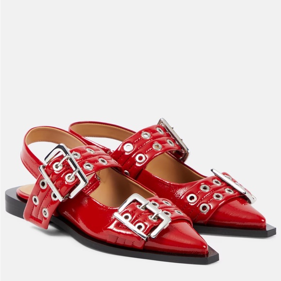 GANNI Feminine Buckle Slingback Ballerinas in Red - Picture 1 of 3